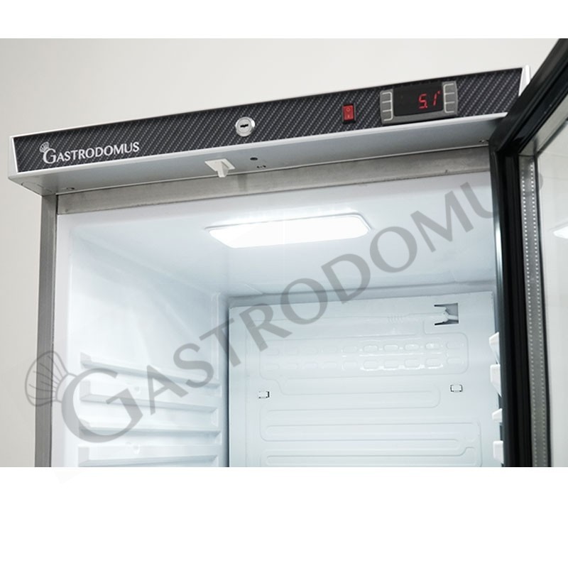Armadio refrigerato statico in inox, porta vetro, temperatura -2°C/+8°C e capacità 120 LT