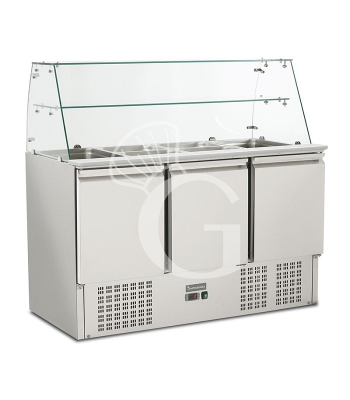 Saladette refrigerata GN1/1 predisposta per 4 bacinelle con 3 porte e vetrina