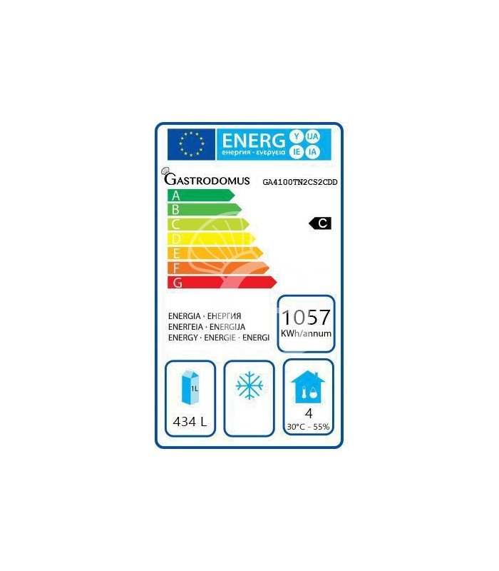Scheda energetica tavolo refrigerato con 2 porte e 4 cassetti, Prof. 700 e temperatura -2°C/+8°C