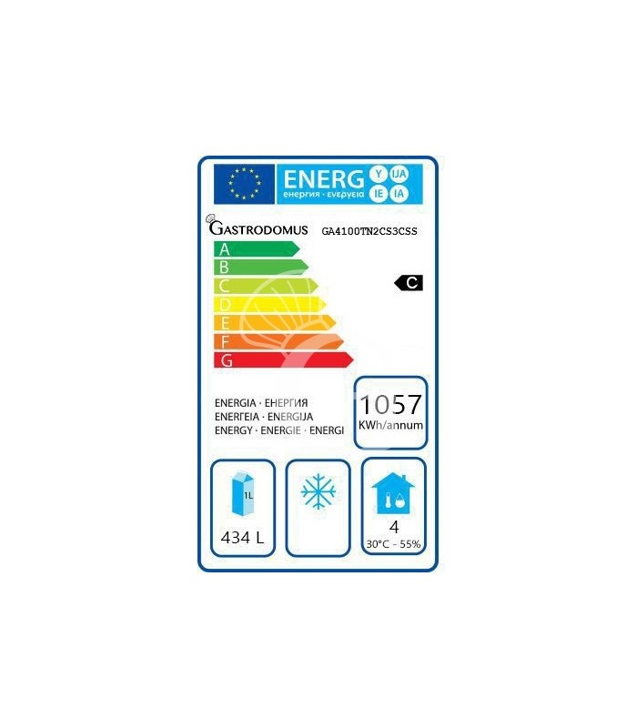 Scheda energetica tavolo frigo con 2 porte e 5 cassetti, Prof. 700 e temperatura -2°C/+8°C