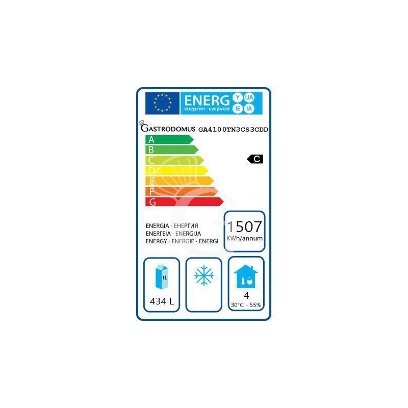 Scheda energetica tavolo refrigerato con 2 porte e 6 cassetti, Prof. 700 e temperatura -2°C/+8°C