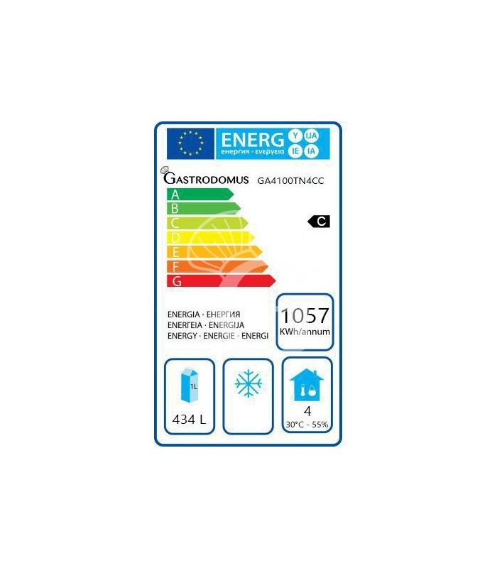 Scheda energetica tavolo frigo con 2 porte e 4 cassetti, Prof. 700 e temperatura -2°C/+8°C