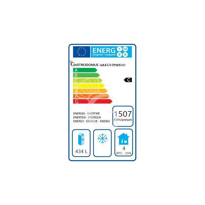Scheda energetica tavolo refrigerato con 2 porte e 6 cassetti, Prof. 700 e temperatura -2°C/+8°C