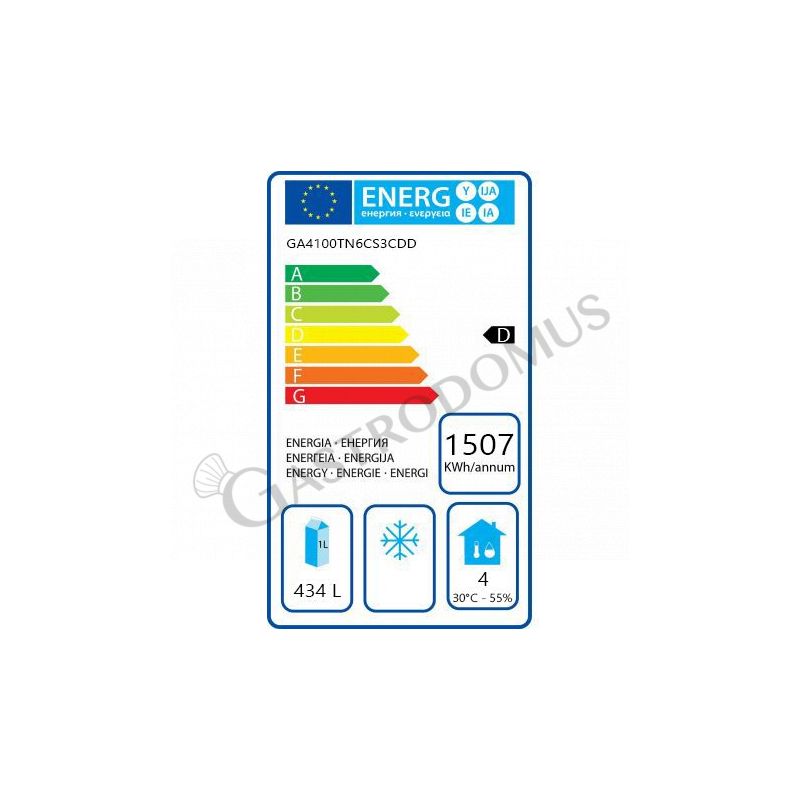 Scheda energetica tavolo frigo con 1 porta e 9 cassetti, Prof. 700 e temperatura -2°C/+8°C