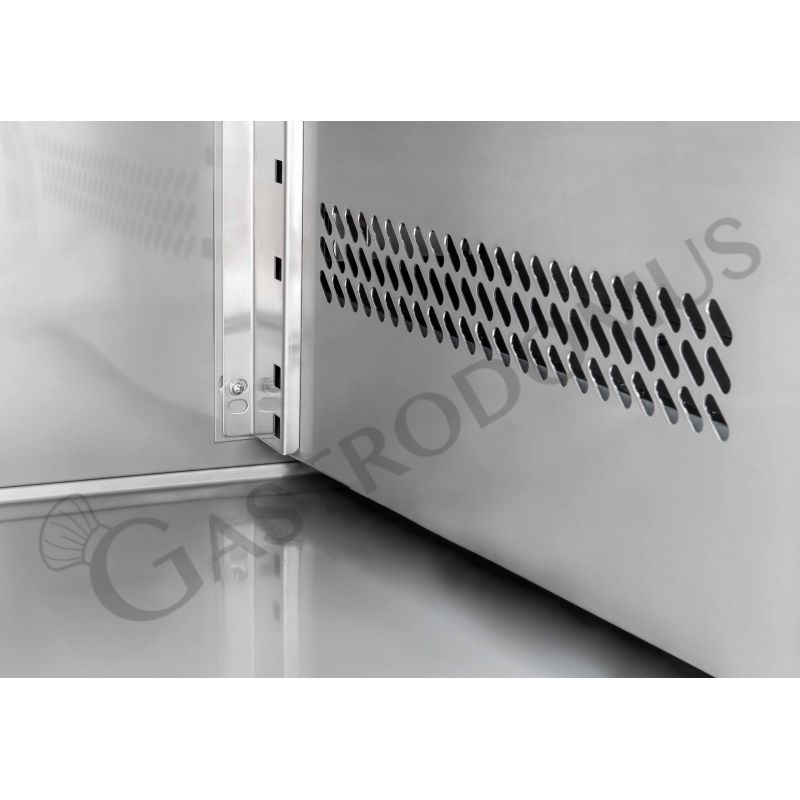 Tavolo refrigerato con 2 porte e 5 cassetti, alzatina, Prof.700 e temperatura -2°C/+8°C