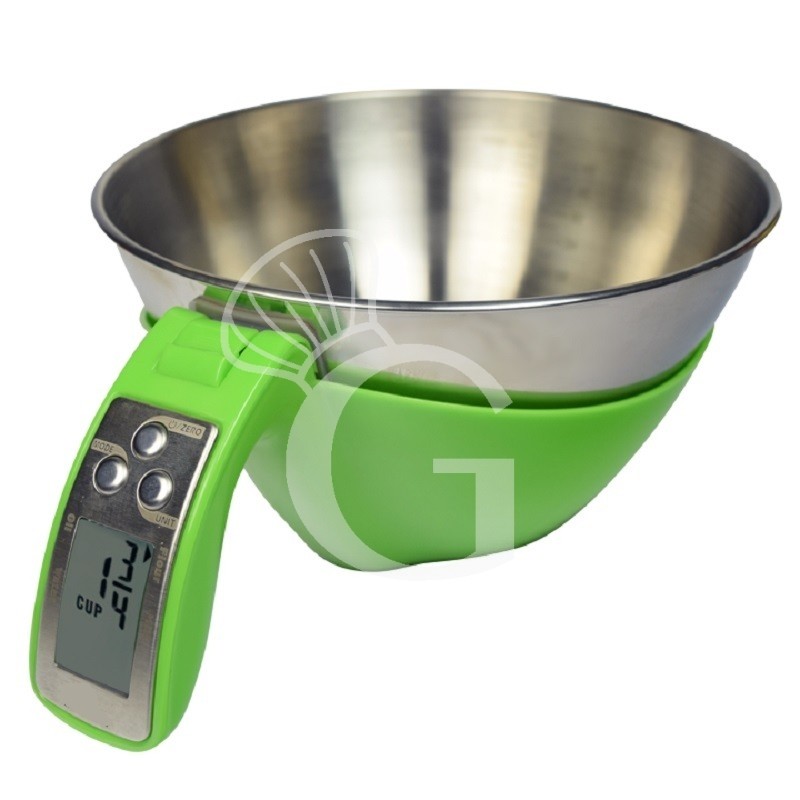 Bilancia da cucina ciotola in inox display LCD portata 5 Kg L 110 mm x  diametro 210 mm x H 115 mm - mod. GREENKS-261027