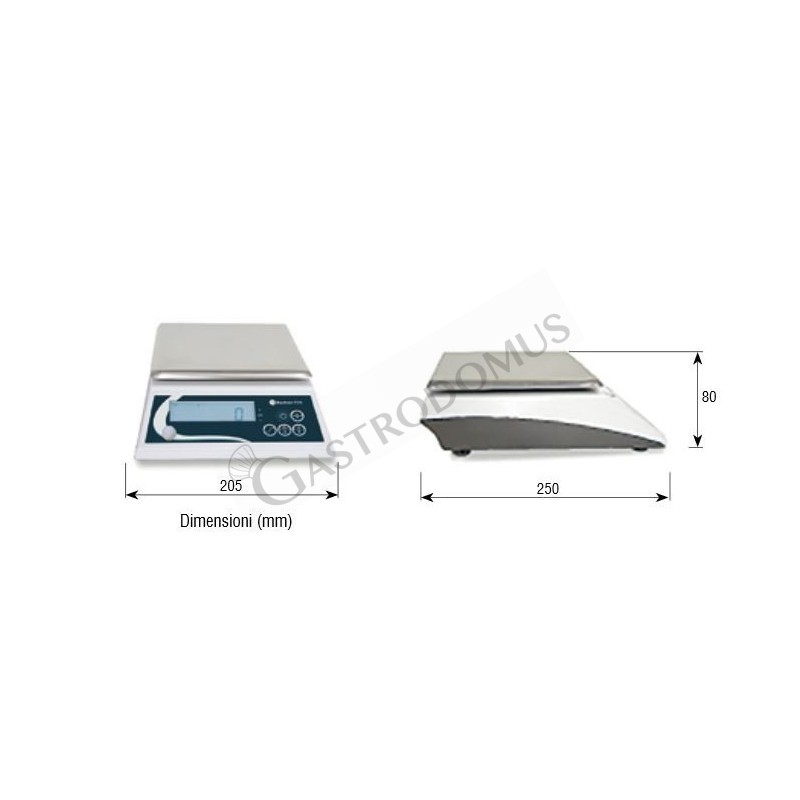 Bilancia in ABS controllo del peso display LED portata 6 Kg precisione 1 g L 205 mm x P 250 mm x H 80 mm, scheda tecnica
