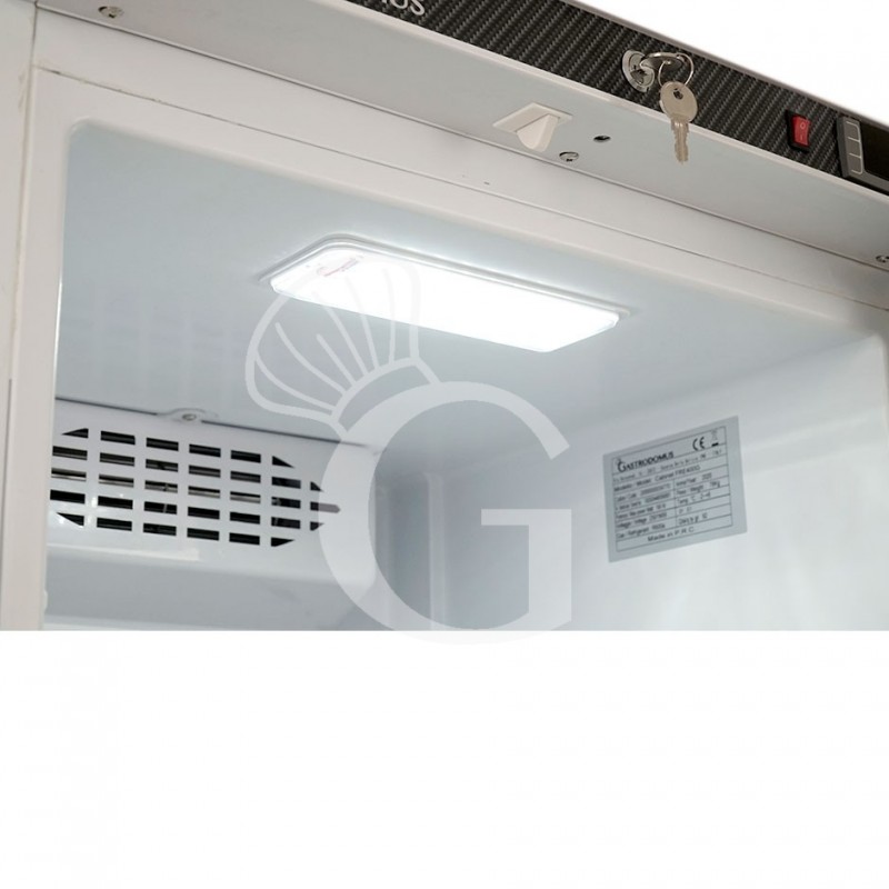 Armadio refrigerato positivo statico con porta a vetro, capacità 330 LT temperatura -2°C/+8°C, particolare chiusura con chiave