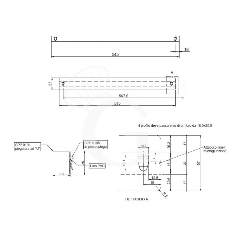 Coppia guide inox a U per armadi frigo 600/1200 litri
