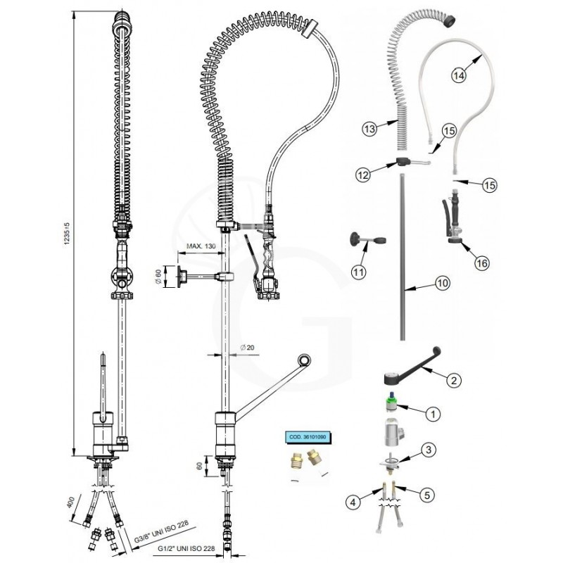 Gruppo doccia Top-Class con miscelatore - altezza 1200 mm