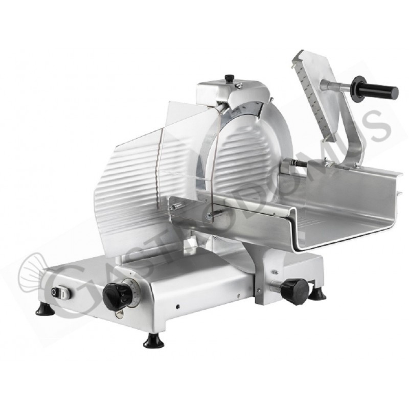 Affettatrice professionale verticale per taglio carne in alluminio, lama diametro 300 mm, carrello smontabile Affettatrice professionale verticale per taglio carne in alluminio, lama diametro 300 mm, carrello smontabile