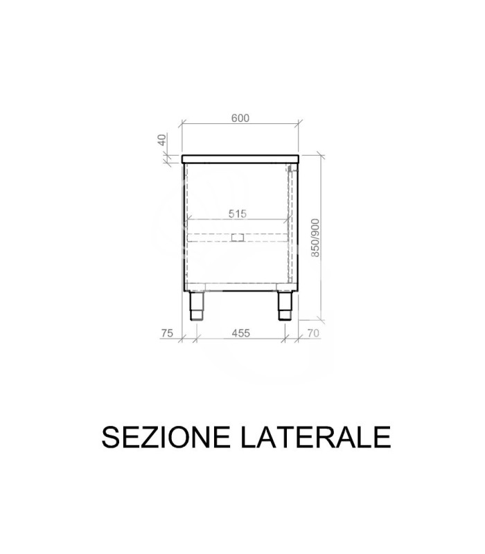 Tavolo armadiato in acciaio inox con 2 porte scorrevoli, L 1400 mm x P 600 mm x H 850 mm