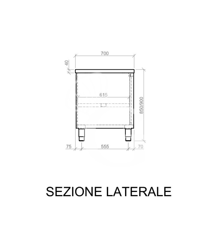 Tavolo armadiato in acciaio inox con 2 porte scorrevoli, L 1500 mm x P 700 mm x H 850 mm