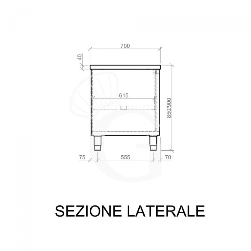 Tavolo armadiato in acciaio inox con 2 porte scorrevoli, L 1600 mm x P 700 mm x H 850 mm