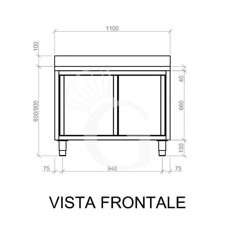Tavolo con 2 porte scorrevoli e alzatina, L 1100 mm x P 600 mm x H 950 mm