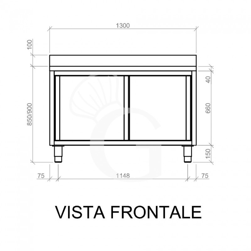 Tavolo con 2 porte scorrevoli e alzatina, L 1300 mm x P 600 mm x H 950 mm