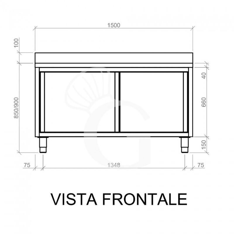 Tavolo con 2 porte scorrevoli e alzatina, L 1500 mm x P 600 mm x H 950 mm