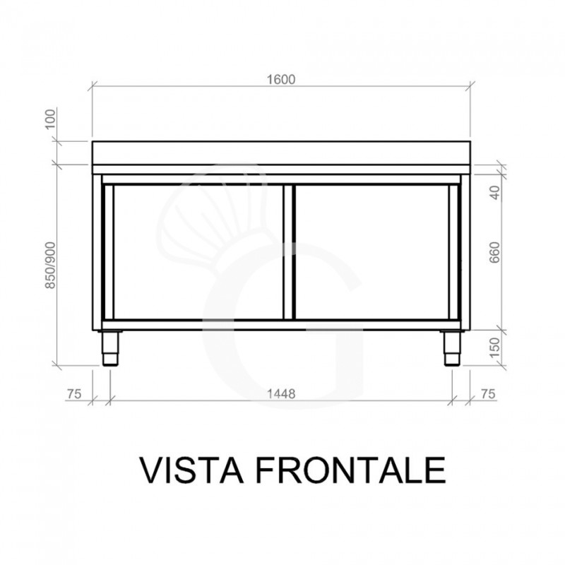 Tavolo con 2 porte scorrevoli e alzatina, L 1600 mm x P 600 mm x H 950 mm