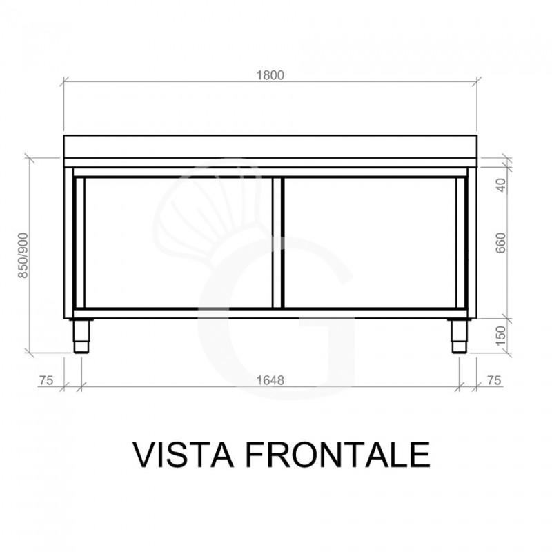 Tavolo con 2 porte scorrevoli e alzatina, L 1800 mm x P 700 mm x H 950 mm