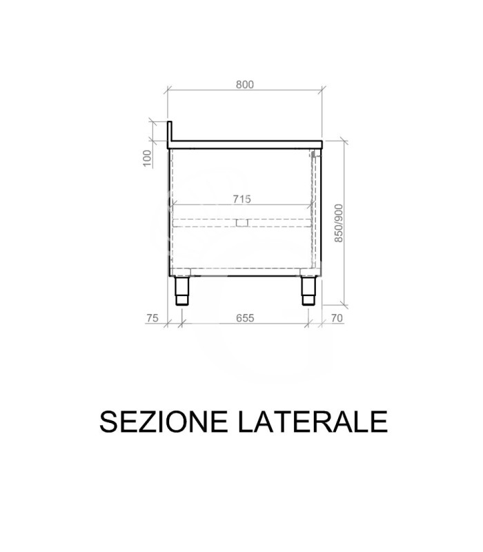 Tavolo inox armadiato con 2 porte scorrevoli e alzatina, L 1800 mm x P 800 mm x H 950 mm