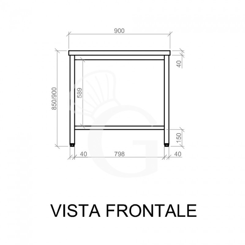 Tavolo inox L 900 mm x P 600 mm x H 850 mm