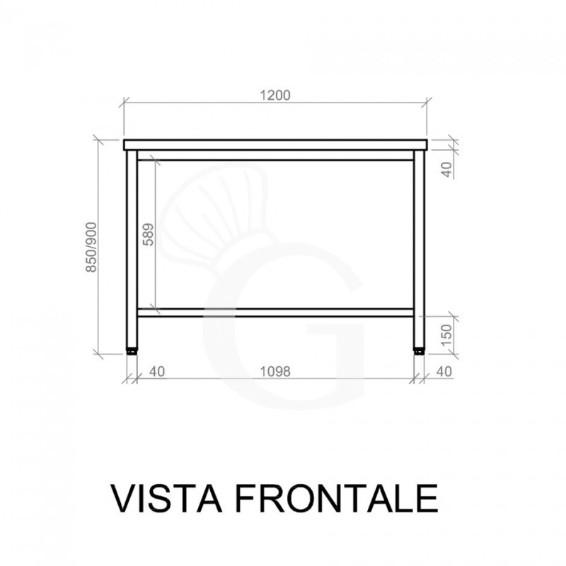 Tavolo inox L 1200 mm x P 600 mm x H 850 mm