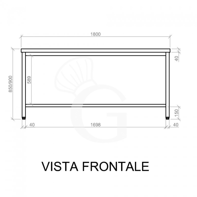 Tavolo inox L 1800 mm x P 600 mm x H 850 mm