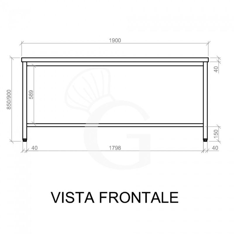 Tavolo inox L 1900 mm x P 600 mm x H 850 mm