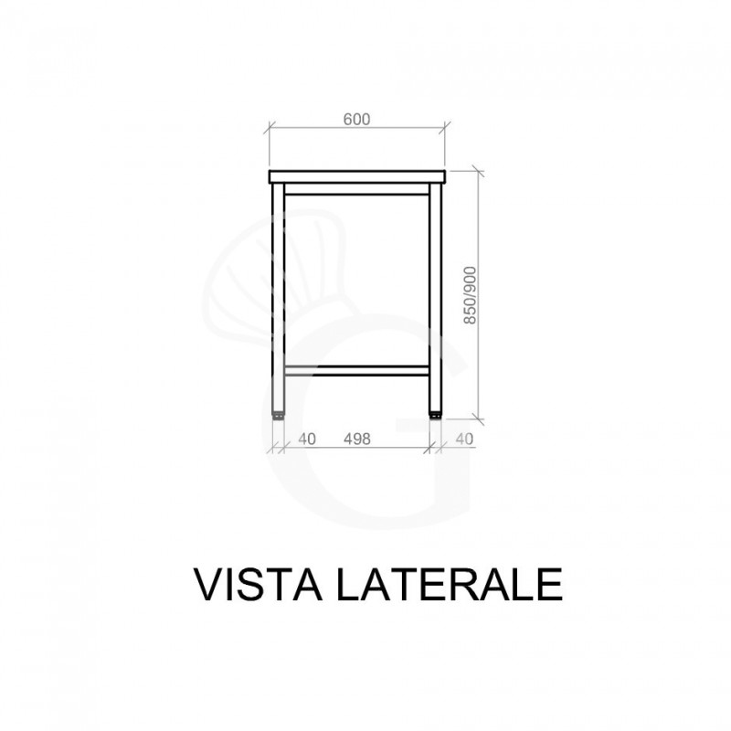 Tavolo inox L 2000 mm x P 600 mm x H 850 mm