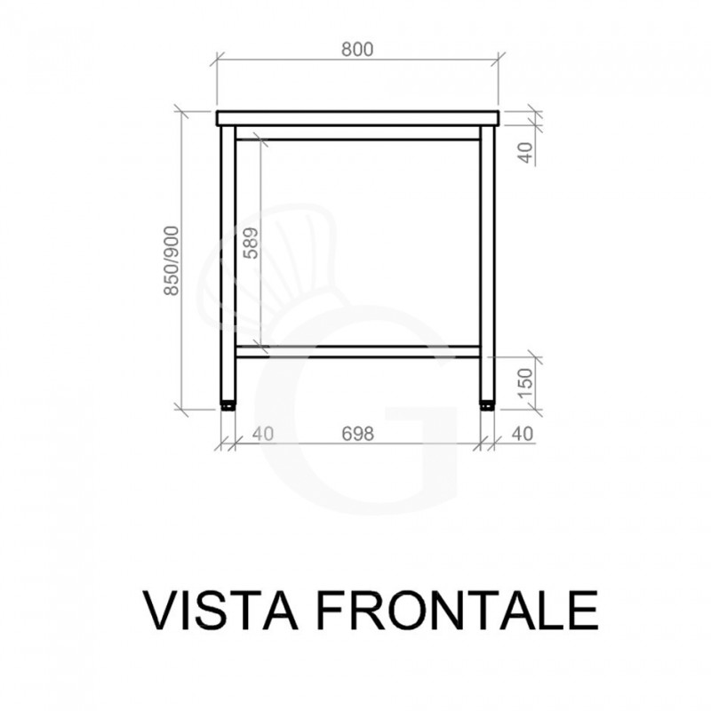 Tavolo inox L 800 mm x P 700 mm x H 850 mm