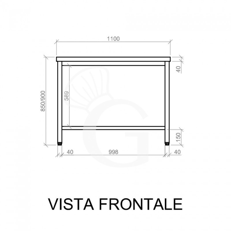 Tavolo inox L 1100 mm x P 700 mm x H 850 mm