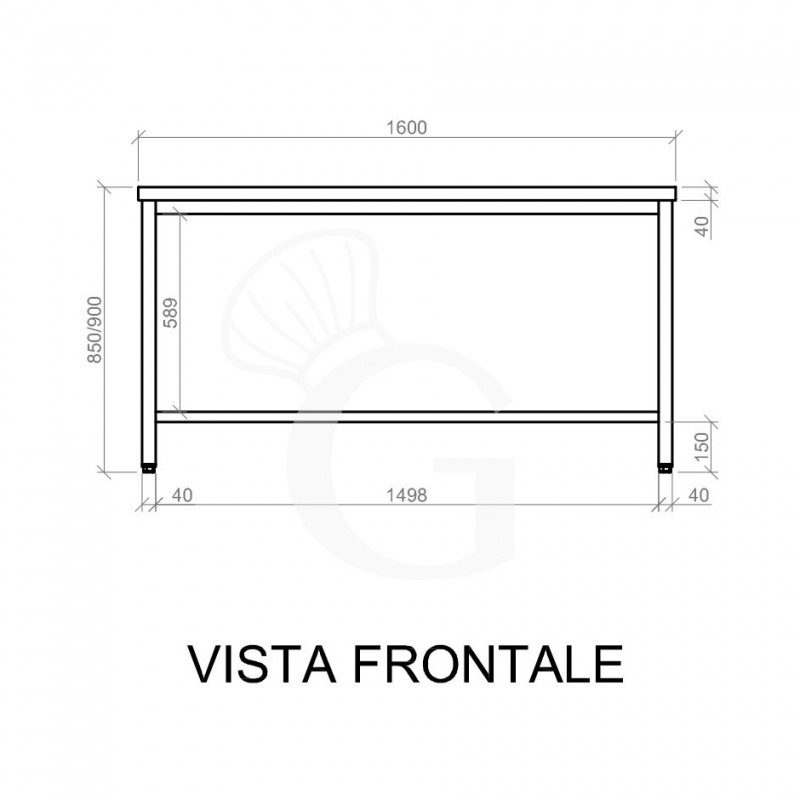 Tavolo inox L 1600 mm x P 700 mm x H 850 mm