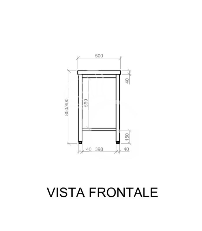 Tavolo inox L 500 mm x P 800 mm x H 850 mm