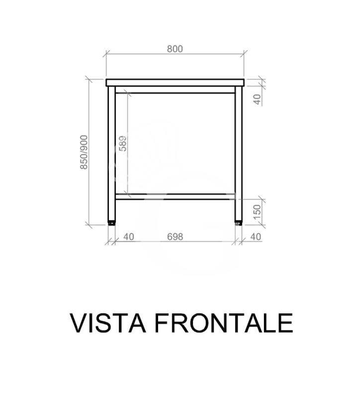 Tavolo inox L 800 mm x P 800 mm x H 850 mm
