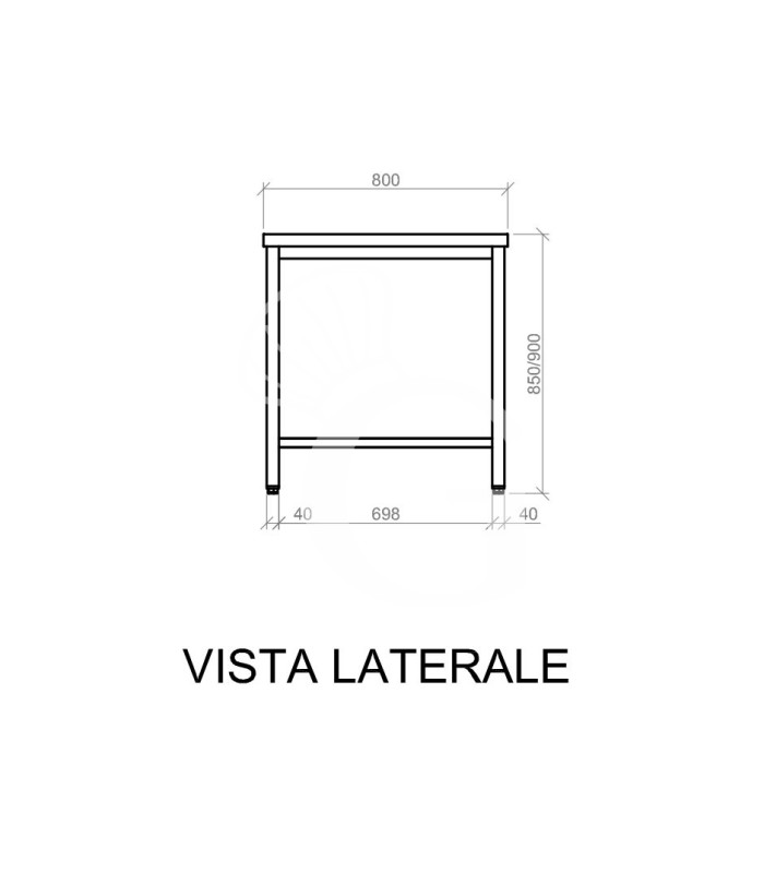 Tavolo inox L 800 mm x P 800 mm x H 850 mm