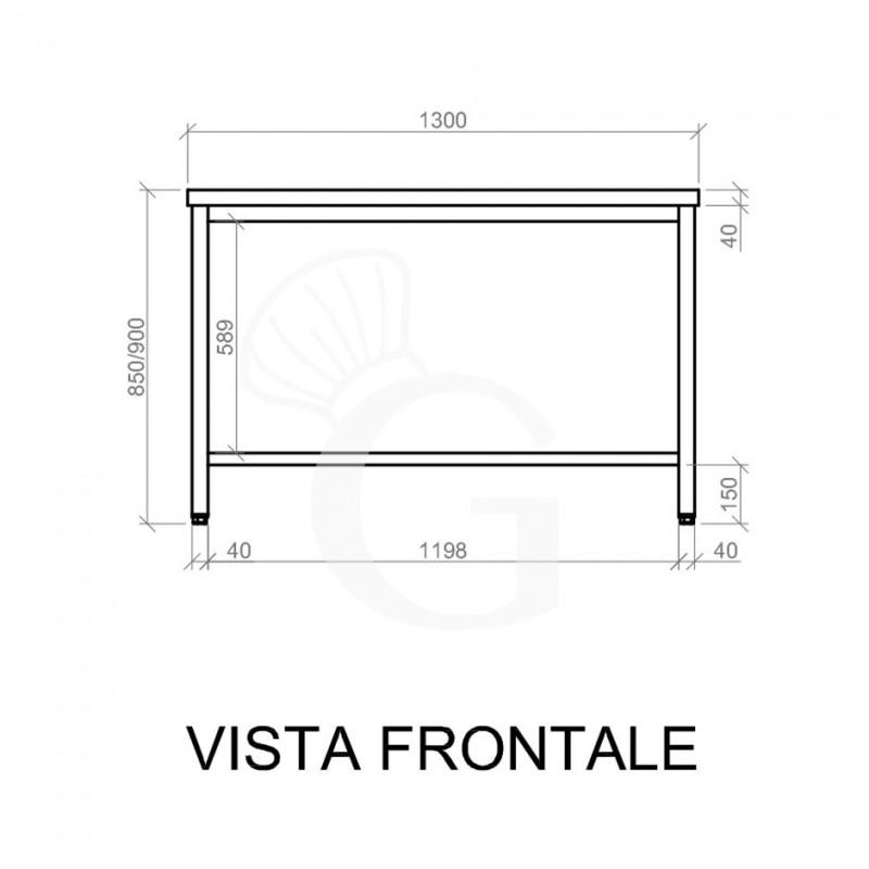 Tavolo inox L 1300 mm x P 800 mm x H 850 mm