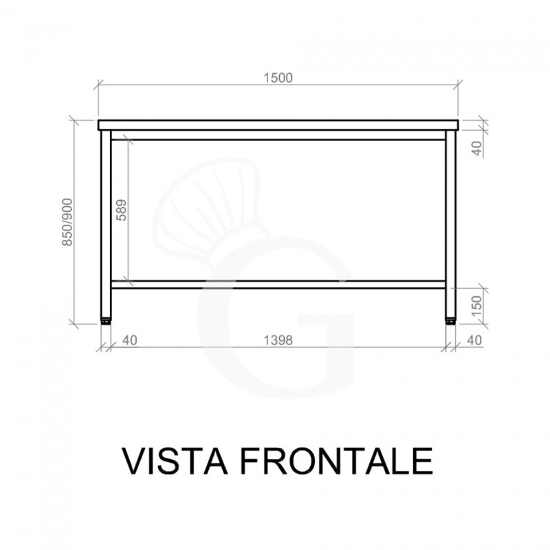 Tavolo inox L 1500 mm x P 800 mm x H 850 mm