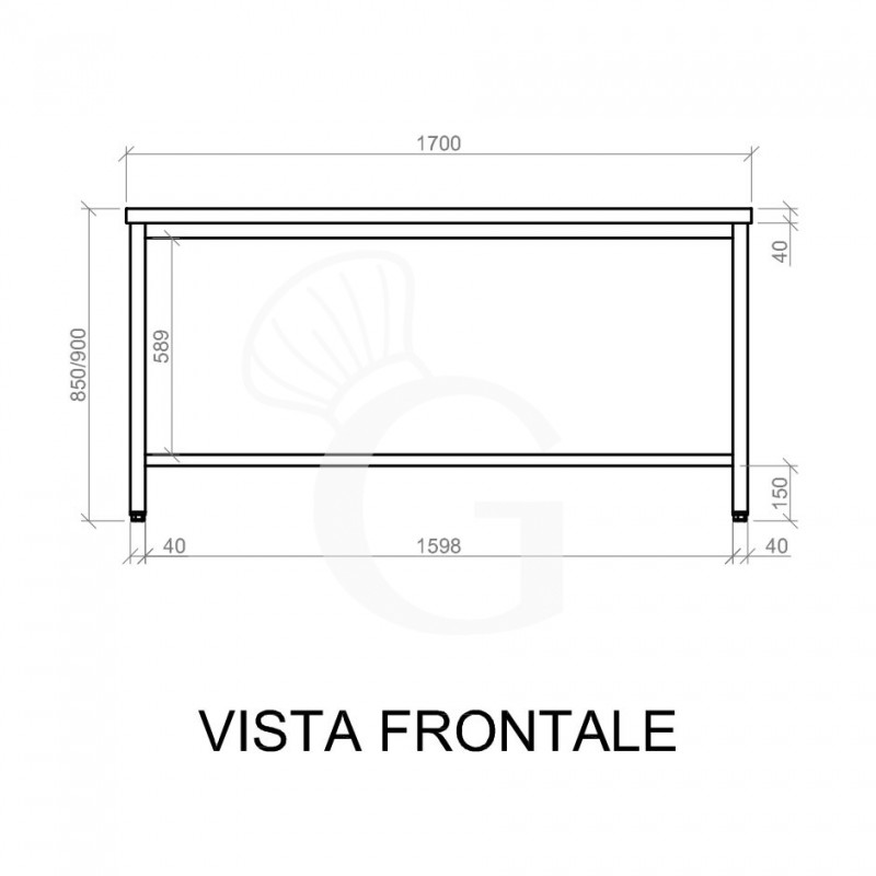 Tavolo inox L 1700 mm x P 800 mm x H 850 mm