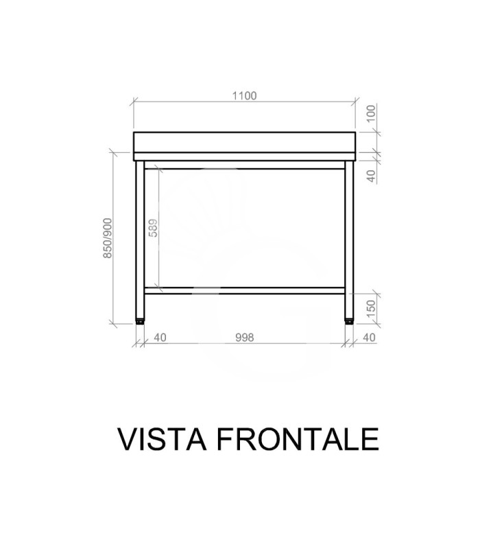 Tavolo inox 1 ripiano alzatina L 1100 mm x P 800 mm x H 950 mm