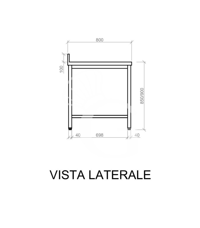Tavolo inox 1 ripiano alzatina L 1100 mm x P 800 mm x H 950 mm