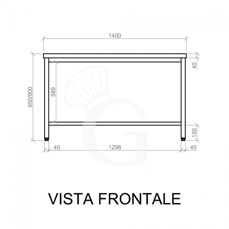 Tavolo inox 1 ripiano L 1400 mm x P 700 mm x H 850 mm