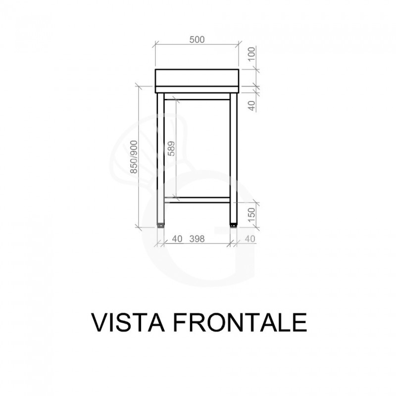 Tavolo inox con alzatina L 500 mm x P 600 mm x H 950 mm