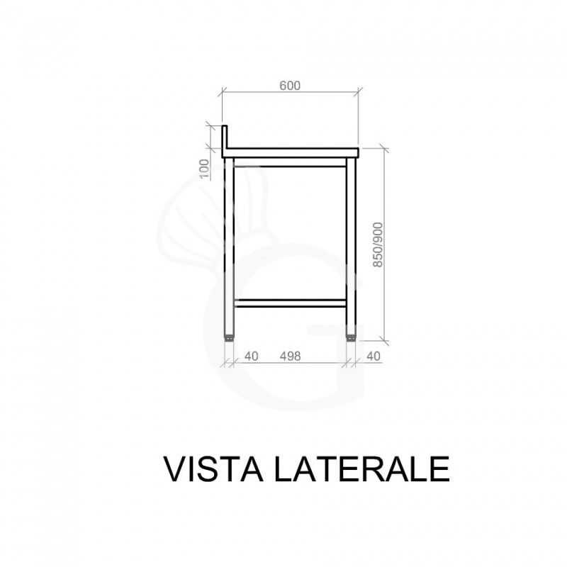 Tavolo inox con alzatina L 500 mm x P 600 mm x H 950 mm