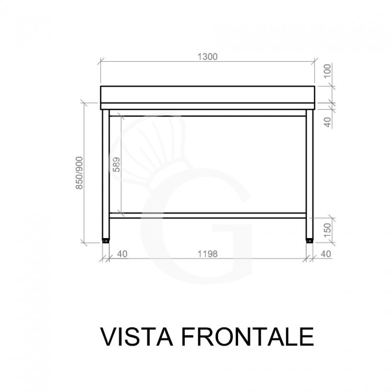Tavolo inox con alzatina L 1300 mm x P 600 mm x H 950 mm