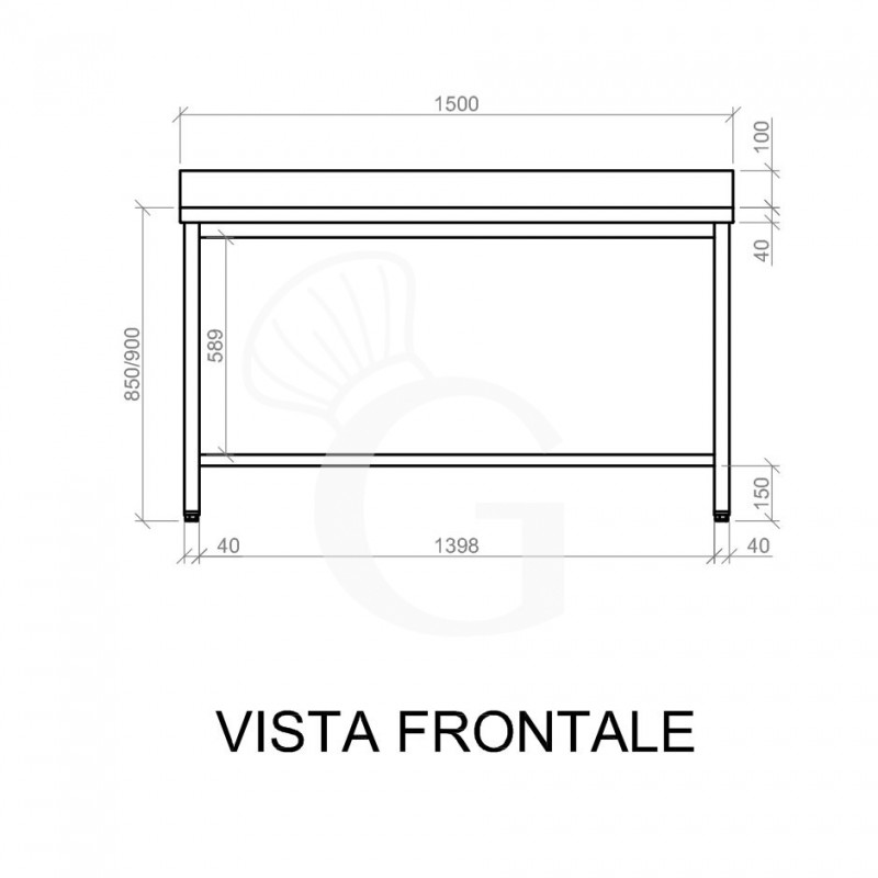Tavolo inox con alzatina L 1500 mm x P 600 mm x H 950 mm