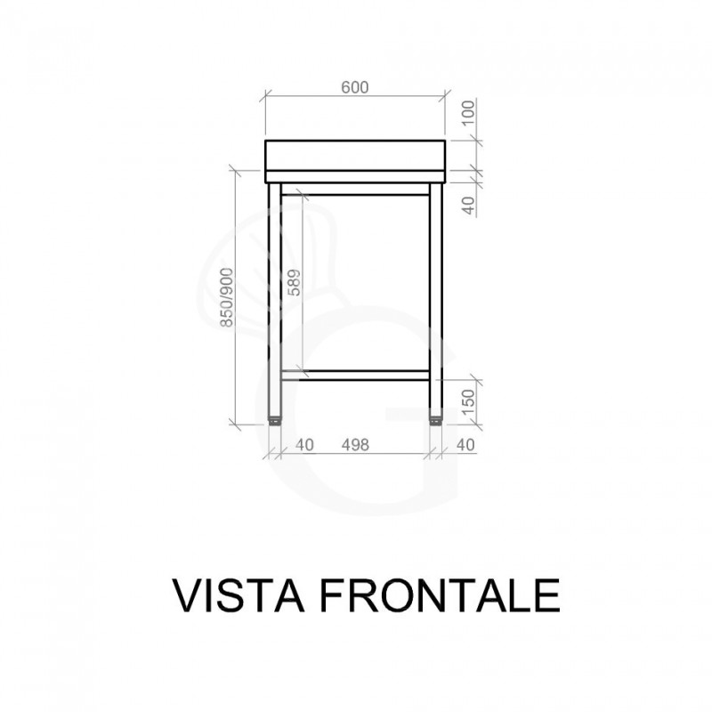 Tavolo inox con alzatina L 600 mm x P 700 mm x H 950 mm