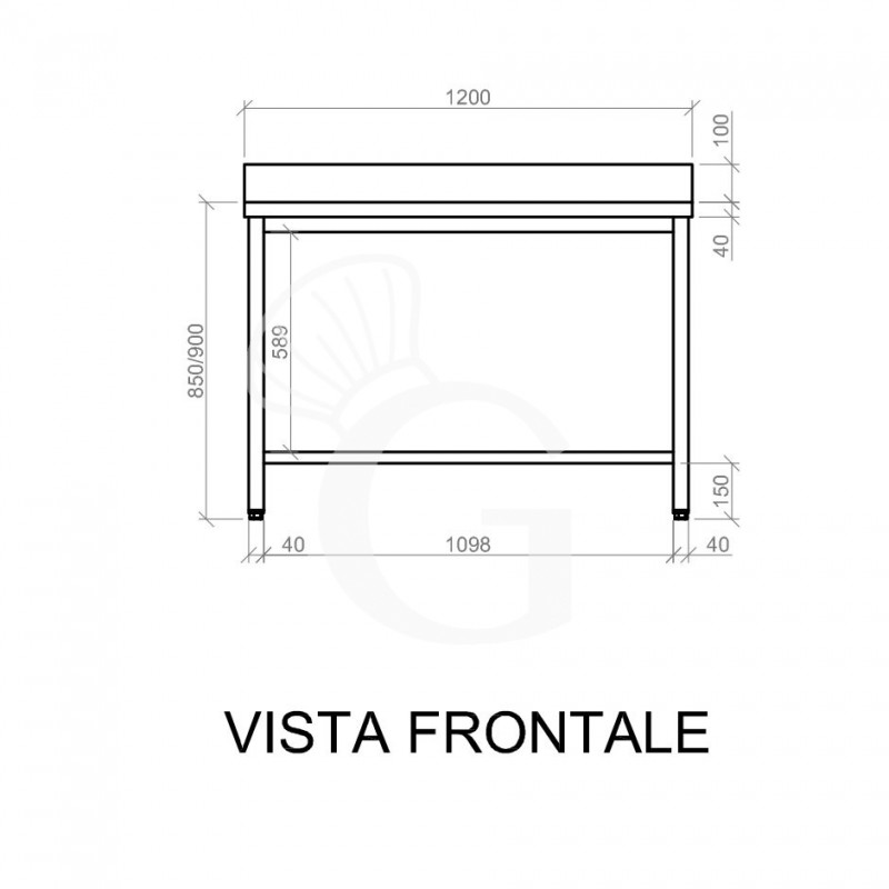 Tavolo inox con alzatina L 1200 mm x P 700 mm x H 950 mm