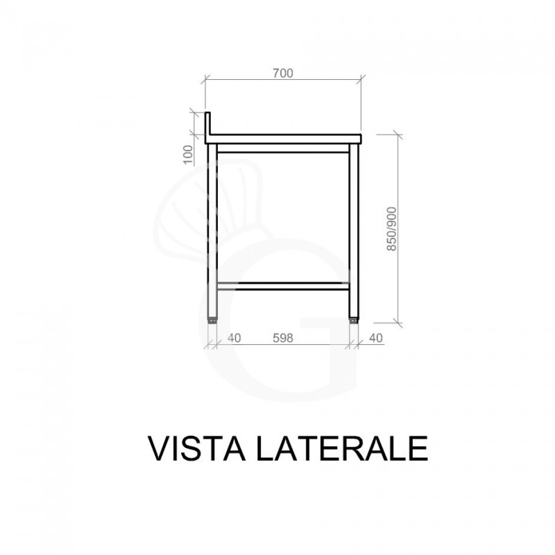 Tavolo inox con alzatina L 1500 mm x P 700 mm x H 950 mm