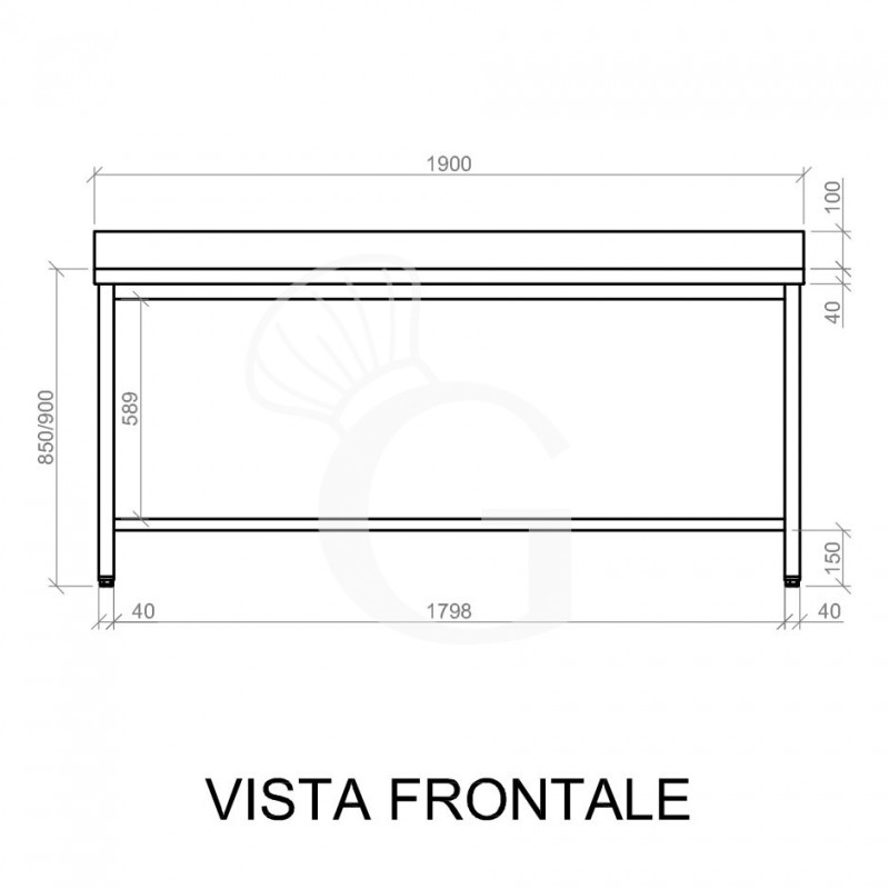 Tavolo inox con alzatina L 1900 mm x P 700 mm x H 950 mm