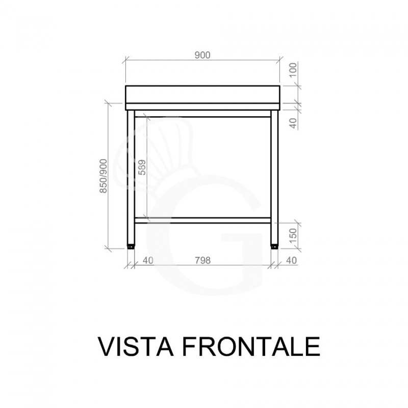 Tavolo inox con alzatina L 900 mm x P 800 mm x H 950 mm